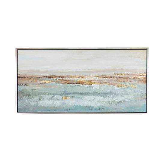 30 x 59 Framed Wall Art, Abstract Ocean Oil Painting, Modern White Blue By Casagear Home