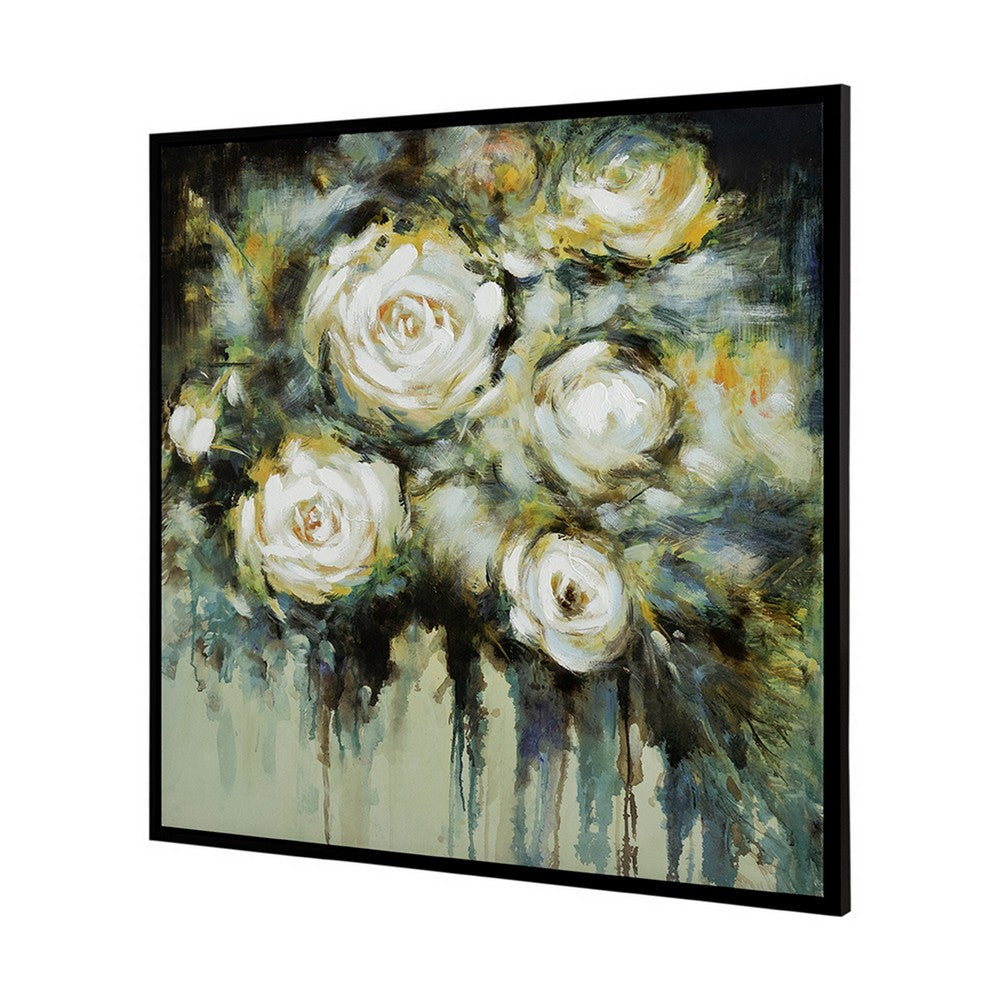 39 x 39 Framed Wall Art Dreamy Floral Hand Painting Black Green White By Casagear Home BM312797