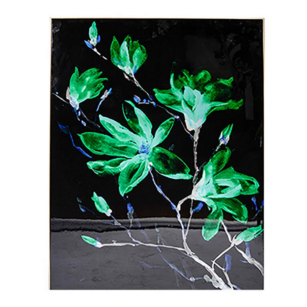 32 x 47 Set of 2 Framed Wall Art Flower Print Modern Style Black Green By Casagear Home BM312799