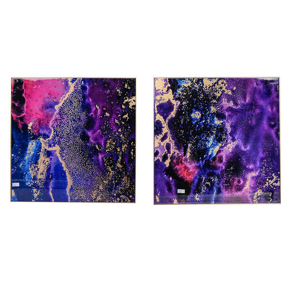 35 x 35 Set of 2 Framed Wall Art Prints Gold Pink Purple Abstract Painting By Casagear Home BM312803