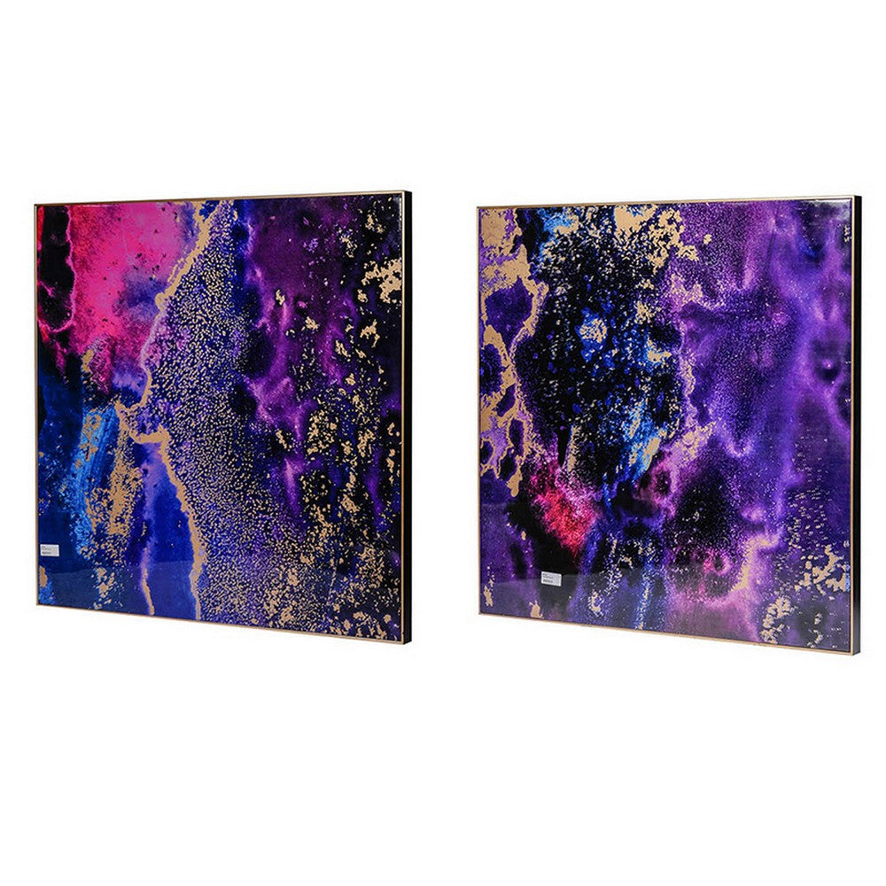 35 x 35 Set of 2 Framed Wall Art Prints Gold Pink Purple Abstract Painting By Casagear Home BM312803