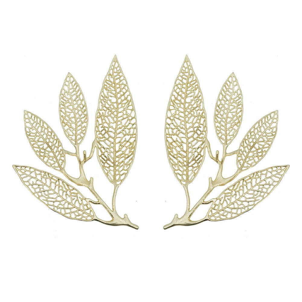 18 Inch Set of 2 Wall Art Decor Pieces Leaf Design Modern Gold Finish By Casagear Home BM312806