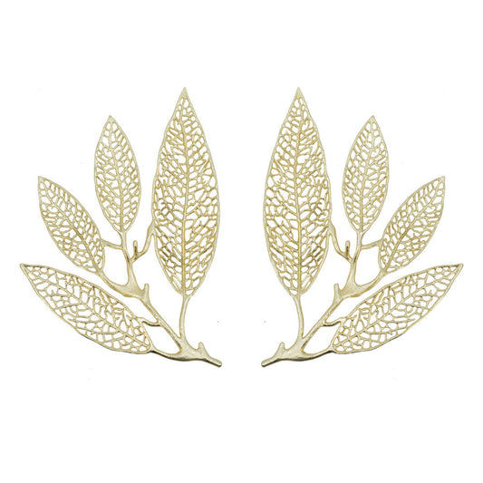 18 Inch Set of 2 Wall Art Decor Pieces, Leaf Design, Modern Gold Finish By Casagear Home