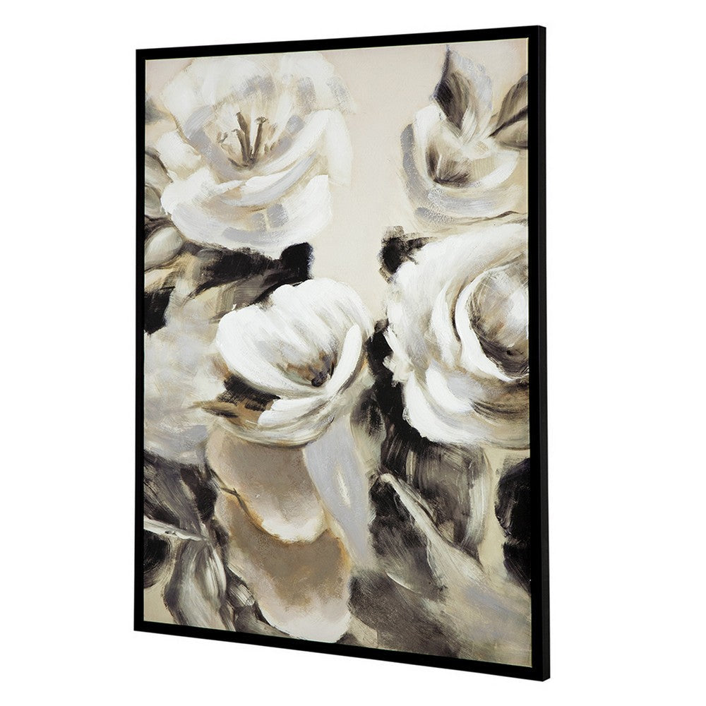 35 x 47 Framed Wall Art Flower Print Modern Style Beige Black White By Casagear Home BM312807