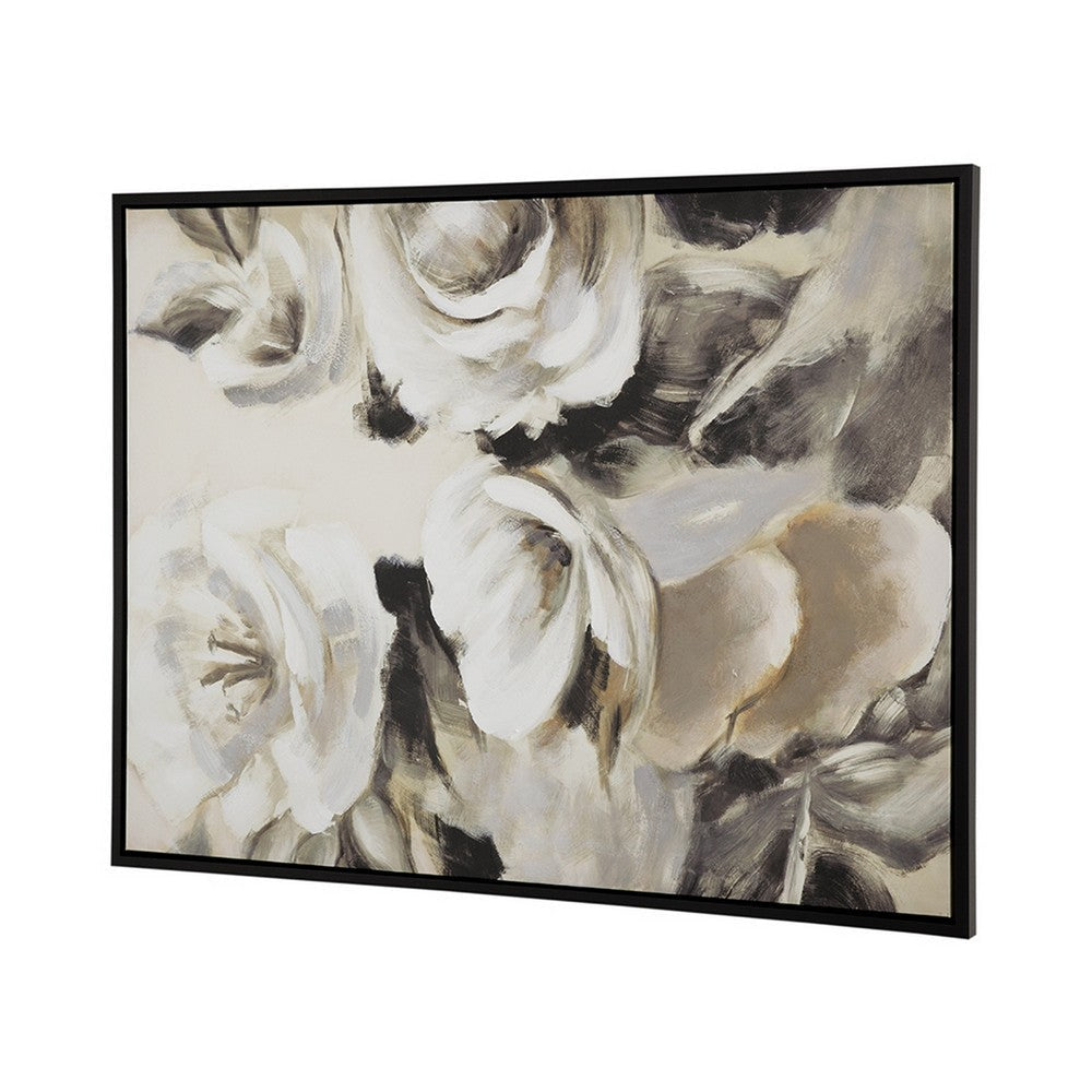 35 x 47 Framed Wall Art Flower Print Modern Style Beige Black White By Casagear Home BM312807