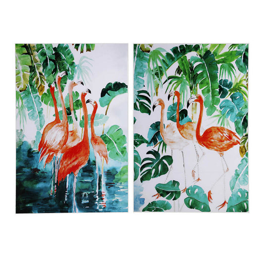 32 x 48 Set of 2 Framed Wall Art, Botanical Flamingo Print, Green, White By Casagear Home