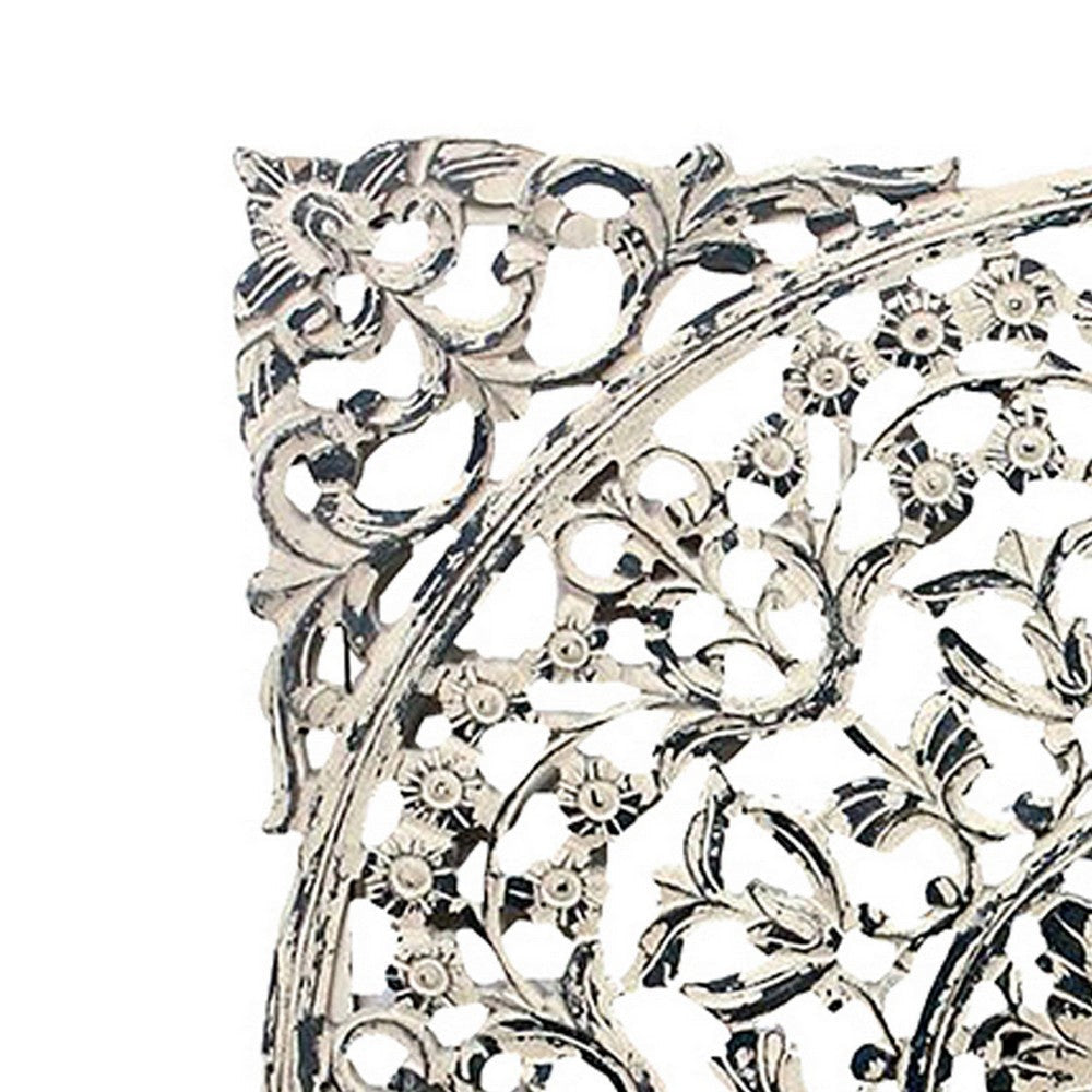 36 x 36 Decorative Wood Wall Panel Intricate Carved Design Silver Finish By Casagear Home BM312810