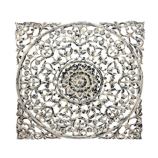36 x 36 Decorative Wood Wall Panel, Intricate Carved Design, Silver Finish By Casagear Home