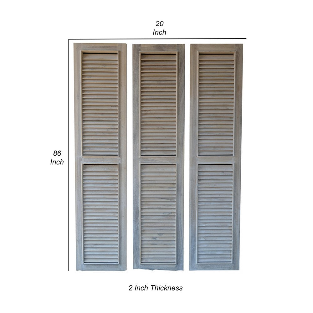 86 Inch Folding Screen Room Divider 3 Panel Shutters Natural Brown Gray By Casagear Home BM312812
