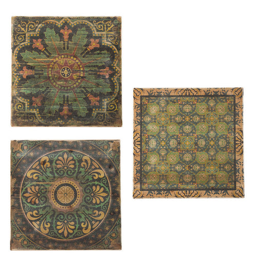 24 x 24 Decorative Wall Art Set of 3, Square Vintage Brown, Green Designs By Casagear Home