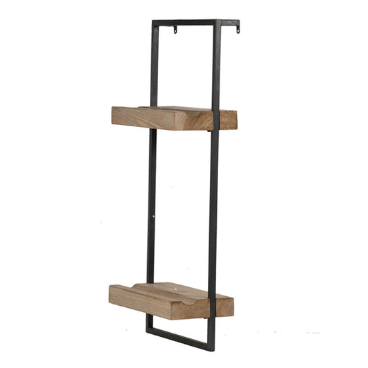 Yin 27 Inch Wall Shelf with 2 Tiers, Rectangular Black Iron, Brown Wood By Casagear Home
