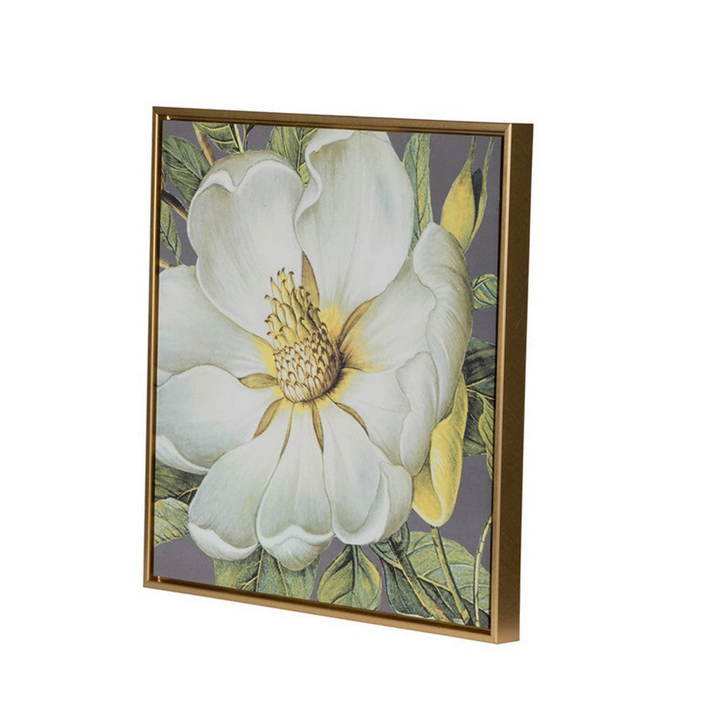 Nia 20 x 20 Flower Wall Art Set of 4 White Green Microfiber Pine Wood By Casagear Home BM312823