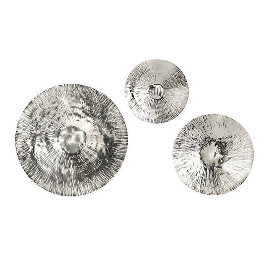 Set of 3 Decorative Wall Art Discs, Stainless Steel, Shiny Silver Finish By Casagear Home