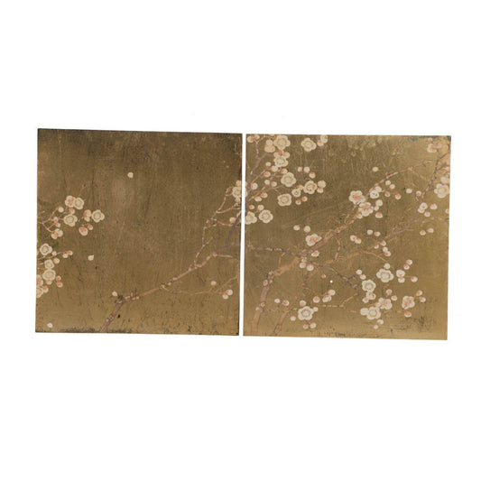 Tim 24 Inch Wall Art Set of 2, Divided Floral Design, Square, Gold, Brown By Casagear Home