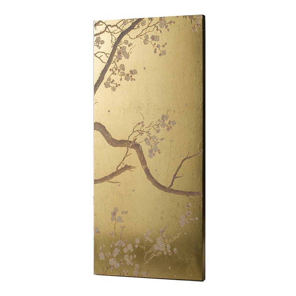 Tim 47 Inch Tall Wall Art Set of 2 Divided Floral Design Gold Brown By Casagear Home BM312827