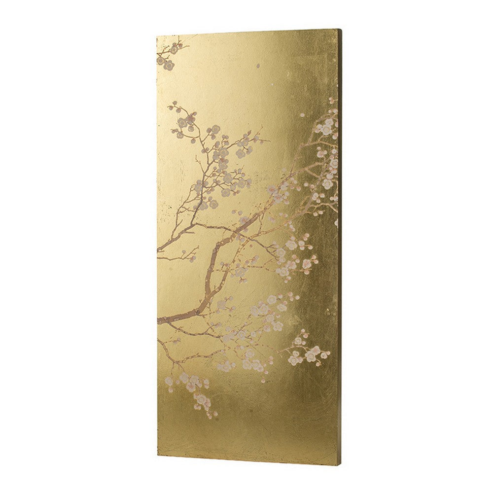 Tim 47 Inch Tall Wall Art Set of 2 Divided Floral Design Gold Brown By Casagear Home BM312827