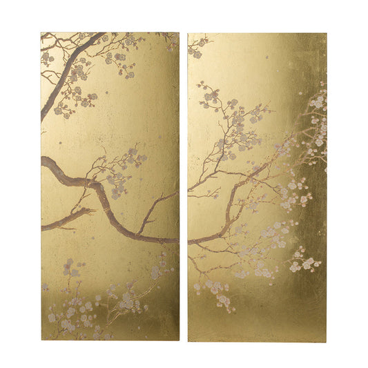Tim 47 Inch Tall Wall Art Set of 2, Divided Floral Design, Gold, Brown By Casagear Home