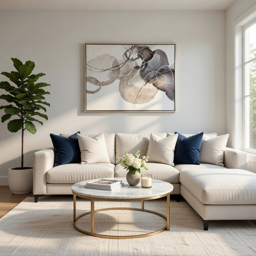 35 x 47 Landscape Abstract Art Watercolor Oil Painting, Mixed Gray, Brown By Casagear Home