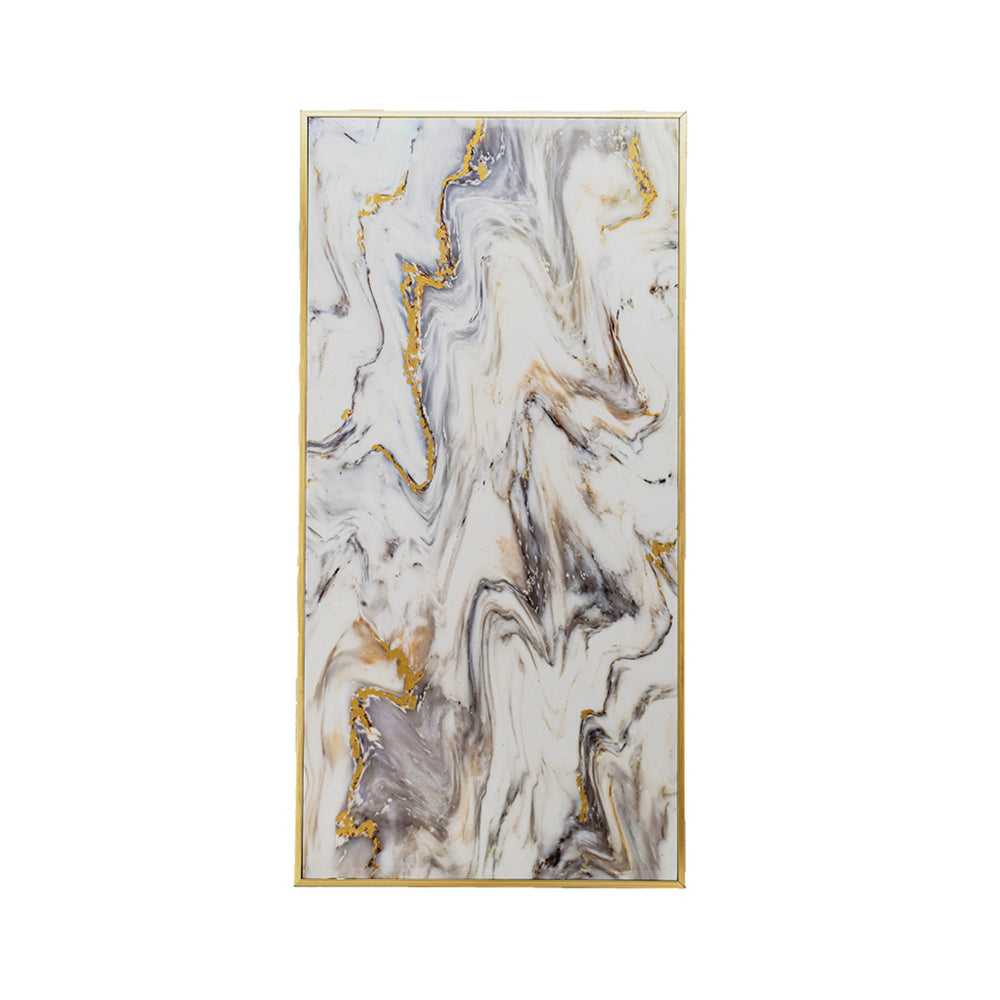 47 Inch Marble Pattern Wall Art, Abstract, Rectangular, White, Gray Finish By Casagear Home
