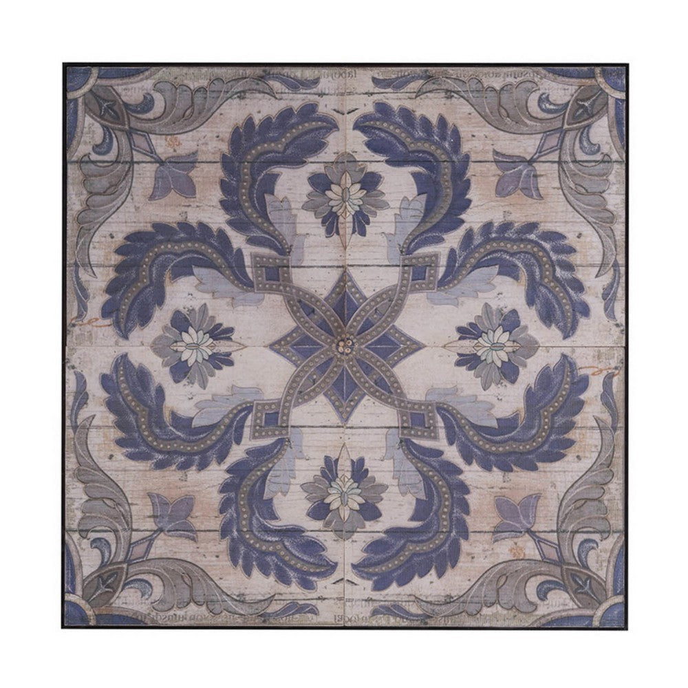 Lina 48 Inch Blooming Wall Art Tile Square Floral Mandala Blue Ivory By Casagear Home BM312831