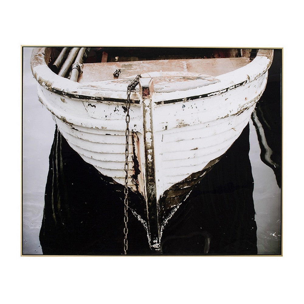 47 x 59 Wall Art Boat Painting Rectangular Canvas Fir Wood Black White By Casagear Home BM312833