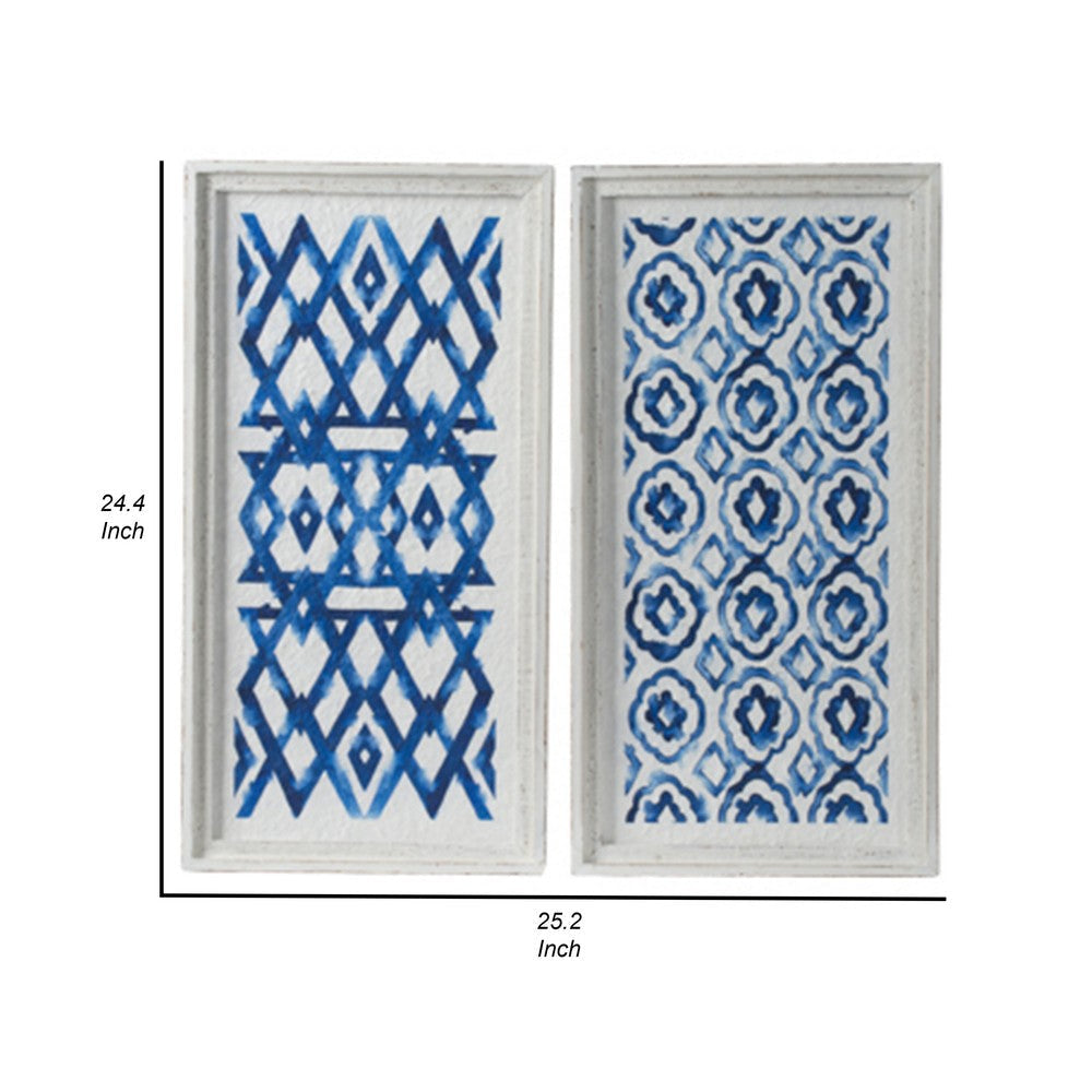 25 Inch Wall Decor Sculpture Set of 2 Fir Wood Abstract Blue White By Casagear Home BM312834