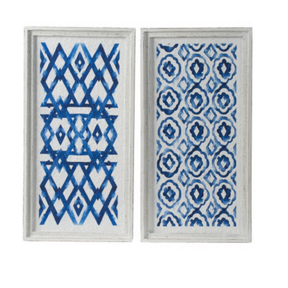 25 Inch Wall Decor Sculpture Set of 2 Fir Wood Abstract Blue White By Casagear Home BM312834