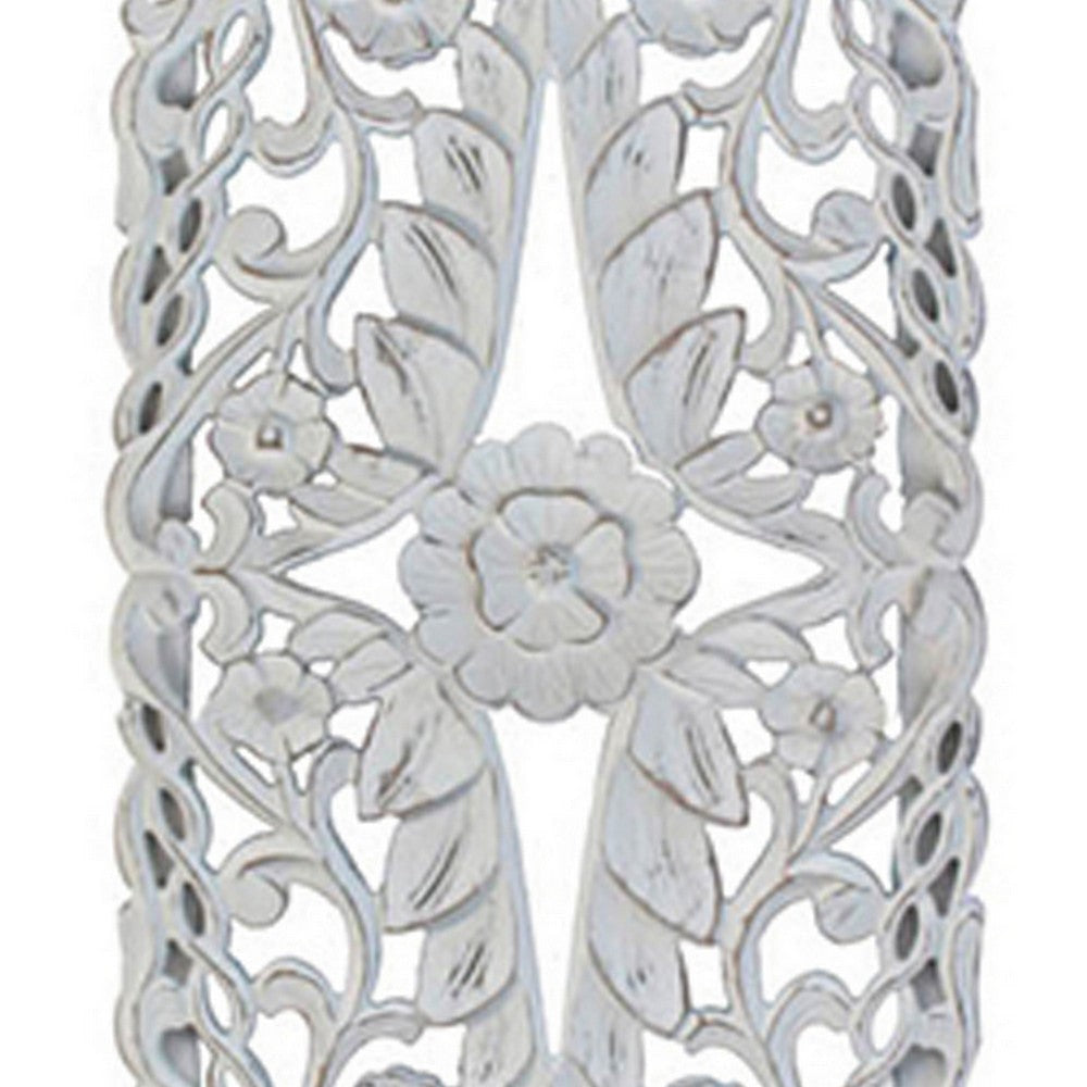 60 Inch Tall Decorative Panel Carved Floral Vine Design Mango Wood White By Casagear Home BM312835