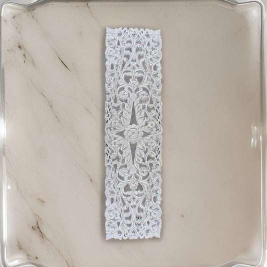 60 Inch Tall Decorative Panel, Carved Floral Vine Design, Mango Wood, White By Casagear Home