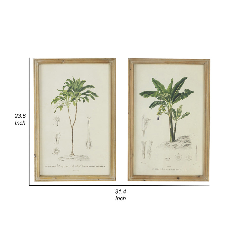 24 x 32 Framed Art Print Set of 2 Tree Design Fir Wood Green Brown By Casagear Home BM312838