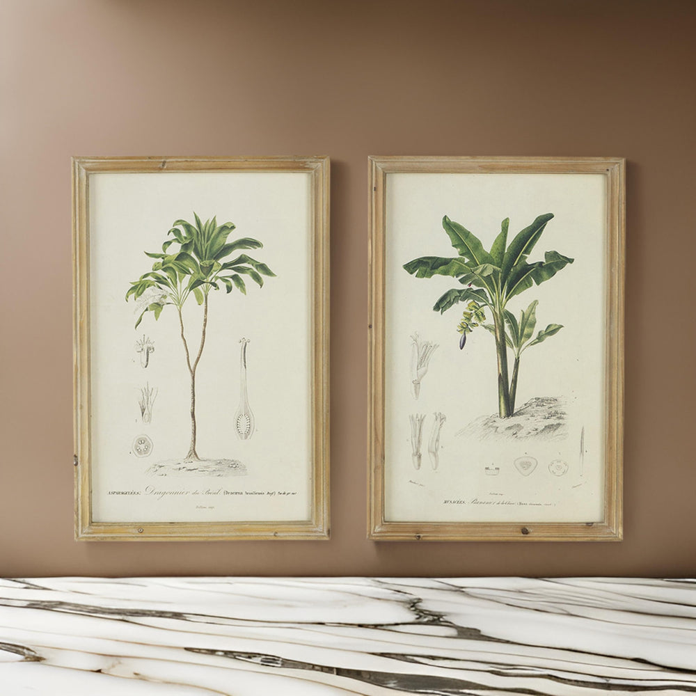 24 x 32 Framed Art Print Set of 2, Tree Design, Fir Wood, Green, Brown By Casagear Home