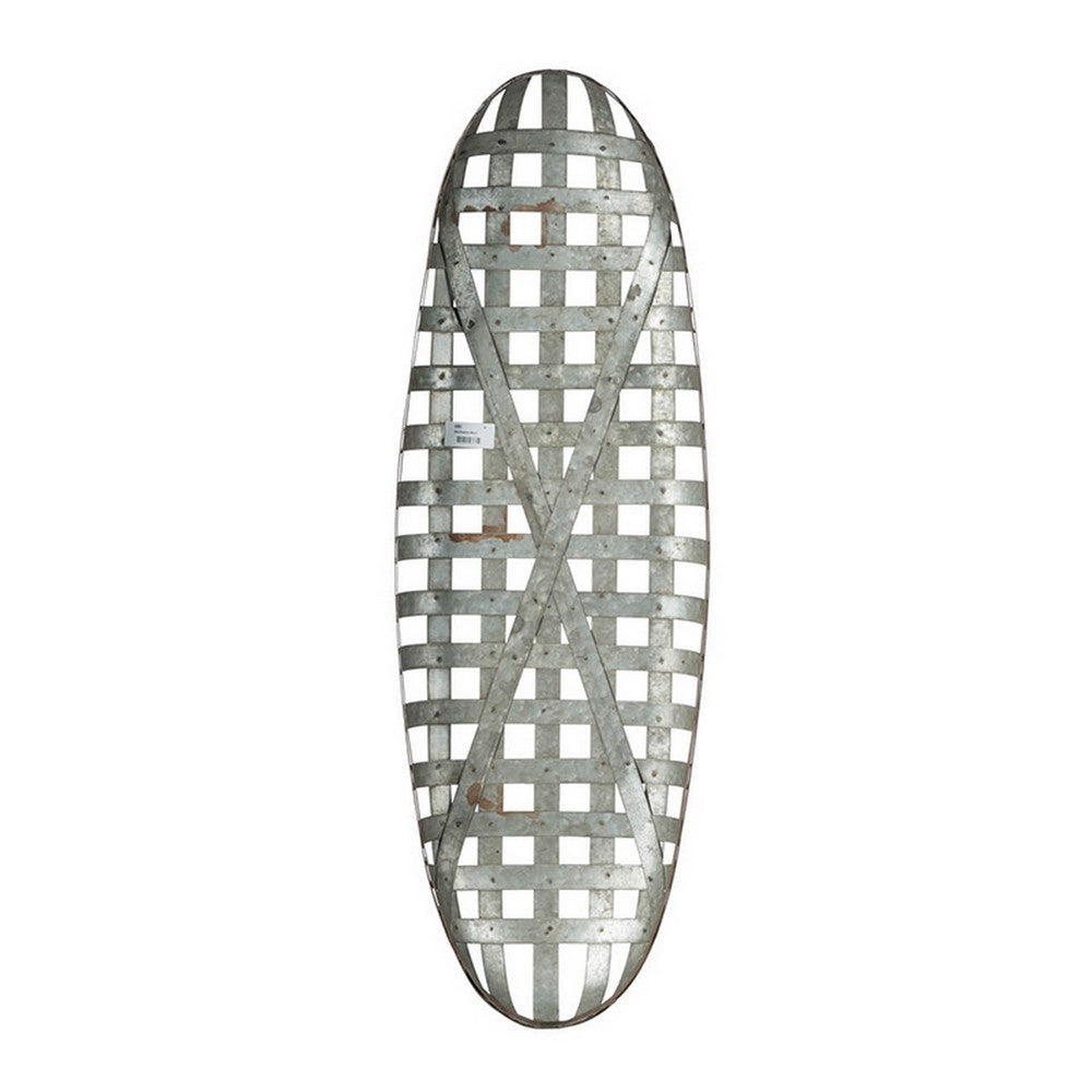 37 Inch Decorative Snowshoe Wall Art Iron Mesh Pattern Silver Finish By Casagear Home BM312840