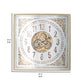 32 Inch Wall Clock, Decorative Gear Design, Square, Iron, White and Brown By Casagear Home