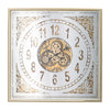 32 Inch Wall Clock, Decorative Gear Design, Square, Iron, White and Brown By Casagear Home