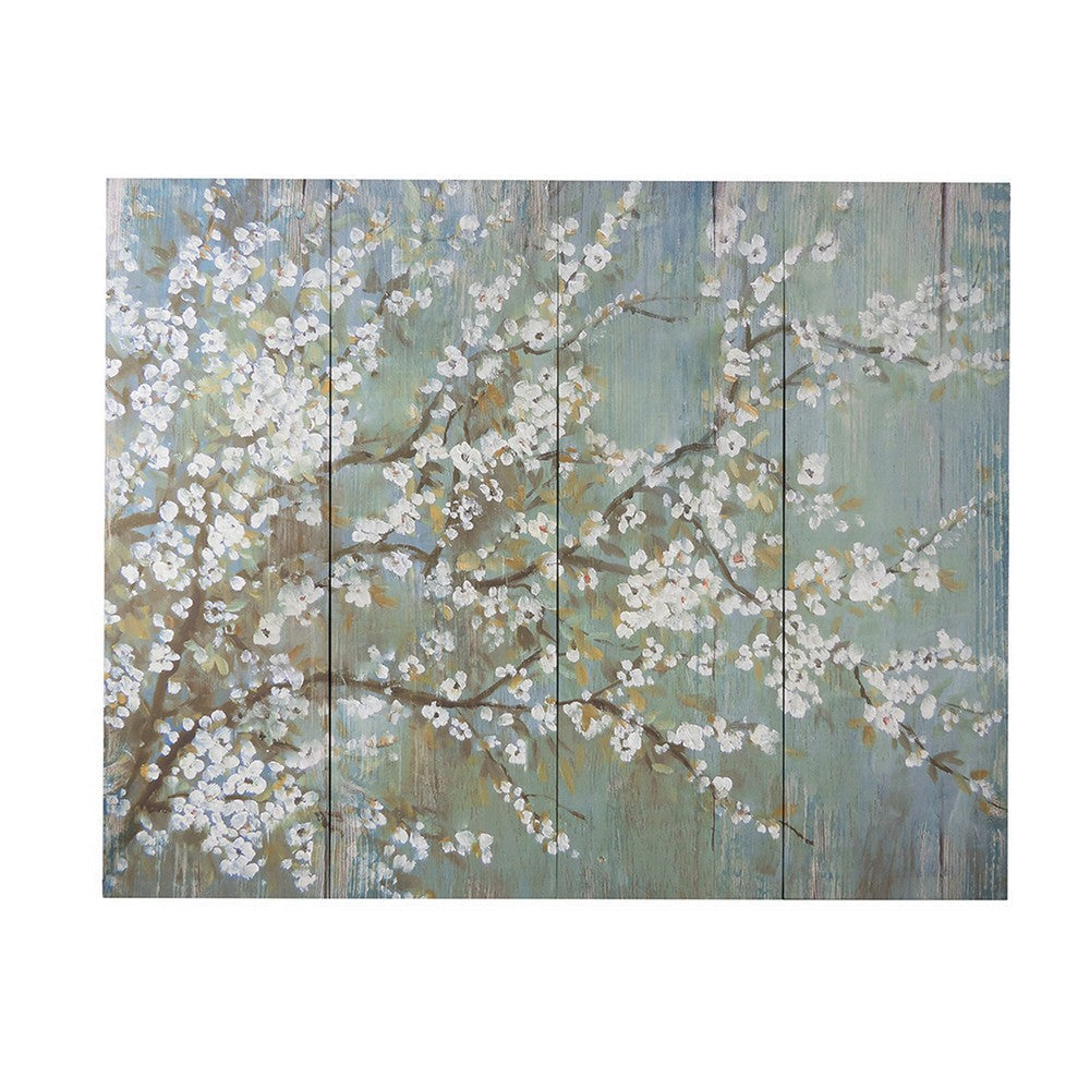 19 x 59 Wall Art Canvas Print Set of 4 White Cherry Blossom Green Brown By Casagear Home BM312843