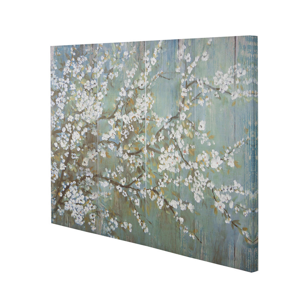 19 x 59 Wall Art Canvas Print Set of 4, White Cherry Blossom, Green Brown By Casagear Home