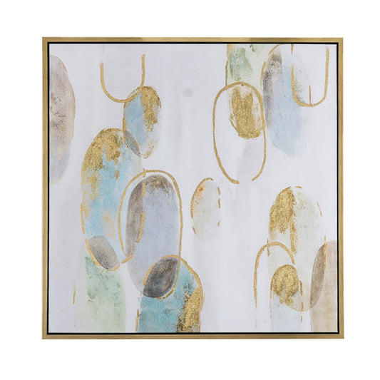 39 x 39 Square Wall Art Oil Painting, Abstract Circles, Gold, White, Green By Casagear Home