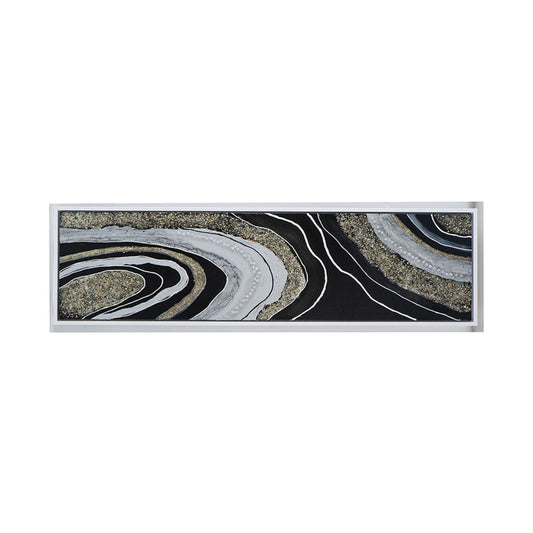 20 x 71 Wall Art Oil Painting, Long Landscape, Silver Stones, Brown, Black By Casagear Home