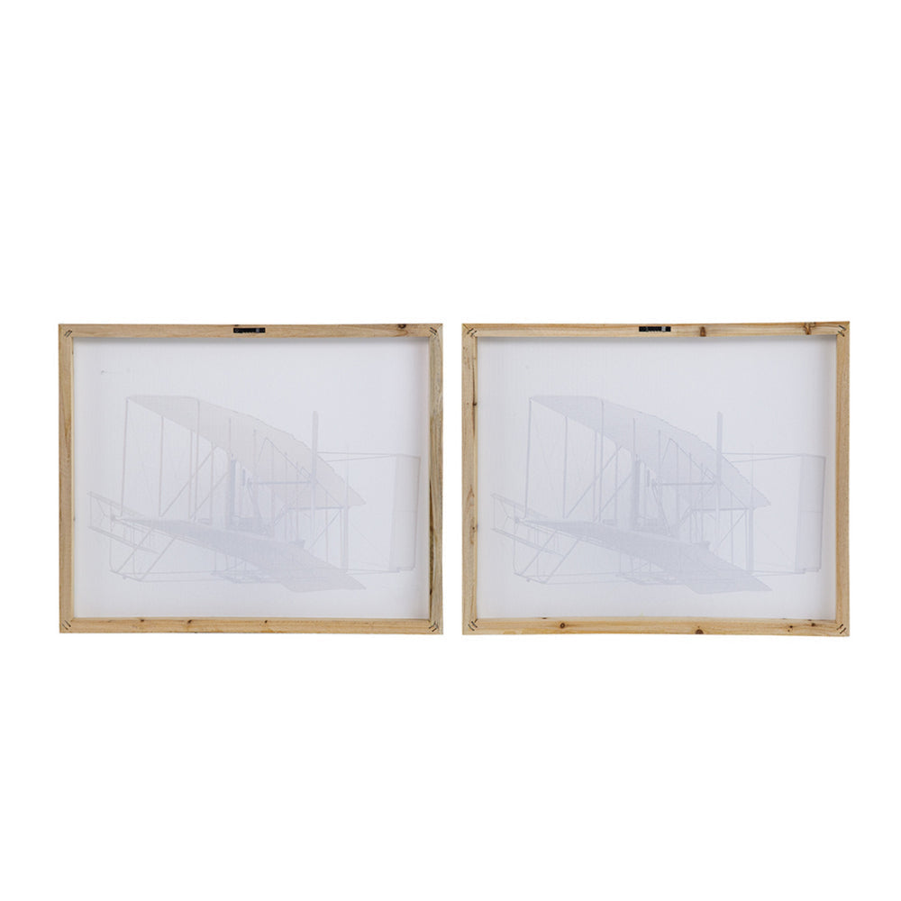 16 x 20 Wall Art Set of 2, Traditional Vintage Plane Design, White, Gray By Casagear Home