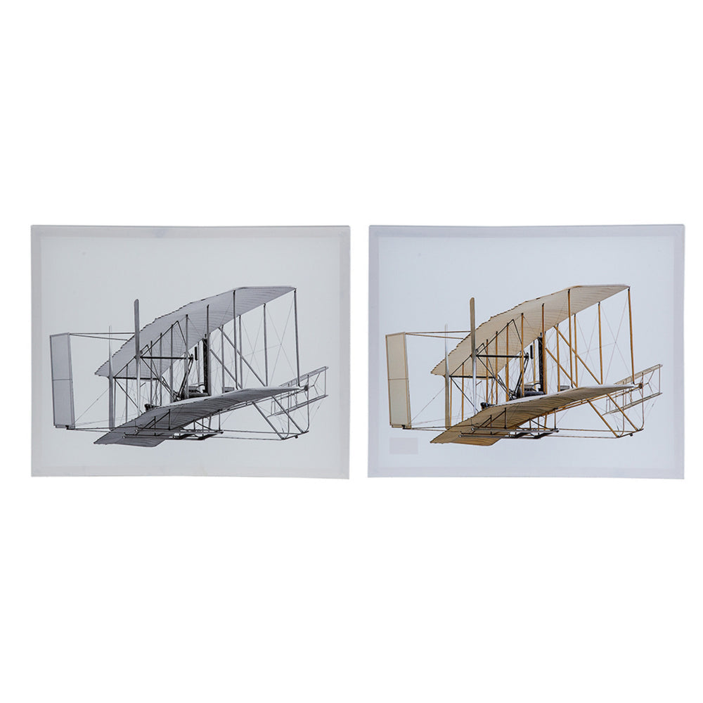 16 x 20 Wall Art Set of 2, Traditional Vintage Plane Design, White, Gray By Casagear Home