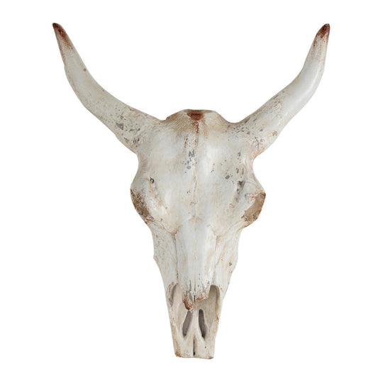 19 Inch Realistic Faux Steer Head Wall Decor, Cow Skull White, Brown Finish By Casagear Home