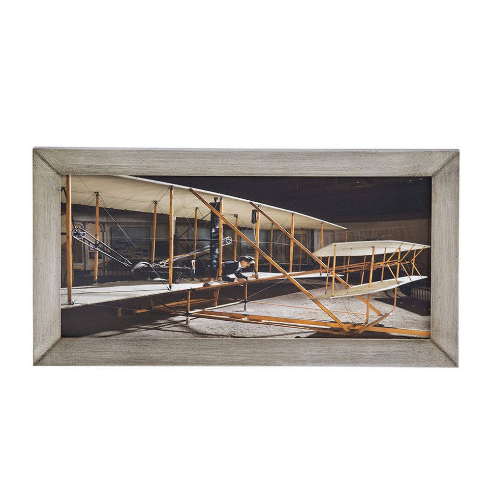 16 x 30 Wall Art Traditional Vintage Plane Design Canvas Brown Black By Casagear Home BM312850