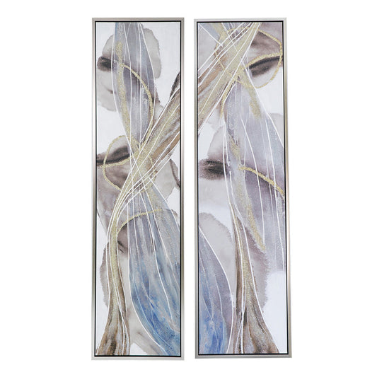 20 x 71 Tall Framed Rectangular Oil Paintings Set of 2, White Abstract By Casagear Home