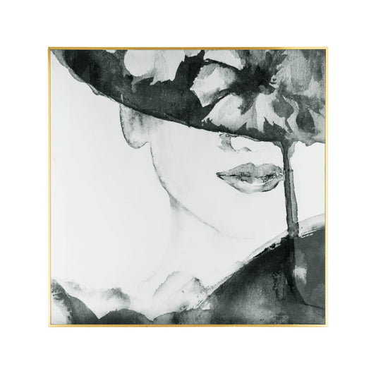 46 x 46 Square Wall Art Decor Print, Female Face, Black and White, Canvas By Casagear Home