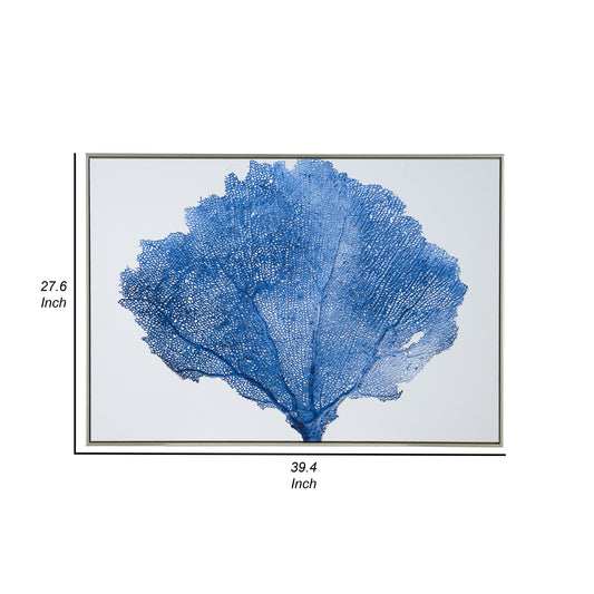 28 x 39 Framed Wall Art Decor, Abstract Tree Design, Blue and White Canvas By Casagear Home