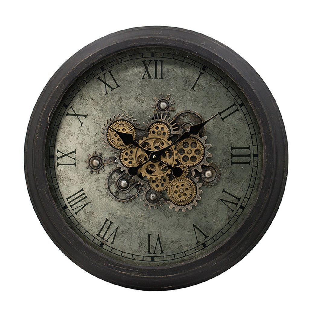 28 Inch Wall Clock Round Vintage Gear Design Gold and Dark Brown Finish By Casagear Home BM312855