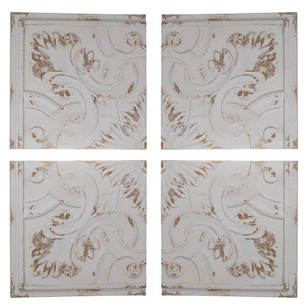 18 Inch Wall Art Panel Set of 4 Square Split Image Fir Wood White Brown By Casagear Home BM312856