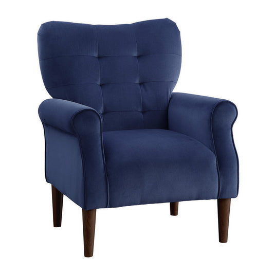 Kylie 32 Inch Accent Chair Armchair, Tufted Navy Blue Velvet, Solid Wood By Casagear Home