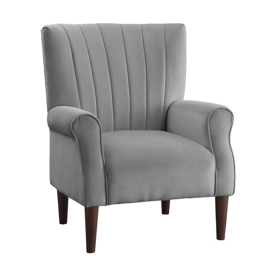 Elle 35 Inch Accent Chair Armchair, Tufted Dark Gray Velvet, Solid Wood By Casagear Home
