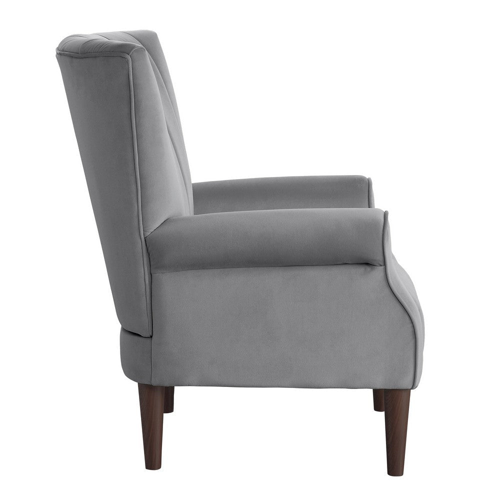 Elle 35 Inch Accent Chair Armchair Tufted Dark Gray Velvet Solid Wood By Casagear Home BM313088